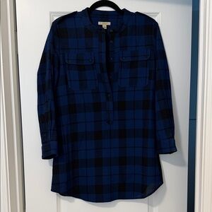 Burberry Blue and Black Checkered Tunic Top, Size Large, GUC